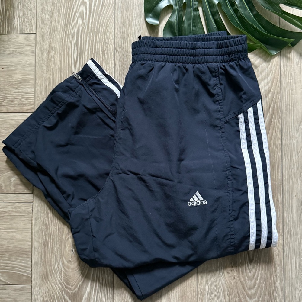 Adidas Men’s Navy Joggers with White Stripes Size M ZIP LEG